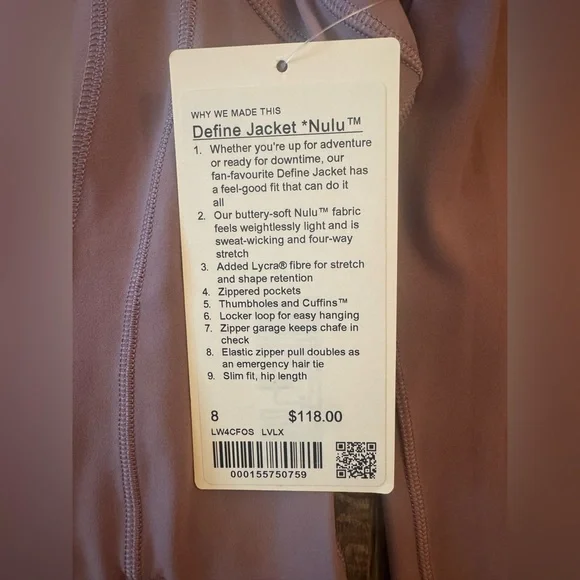 New with tags Lululemon Define Jacket Nulu. Light Purple. Lavender Lux. Size 8. - Picture 8 of 14